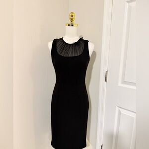 Taylor Elegant Black Midi Dress with Illusion Neckline